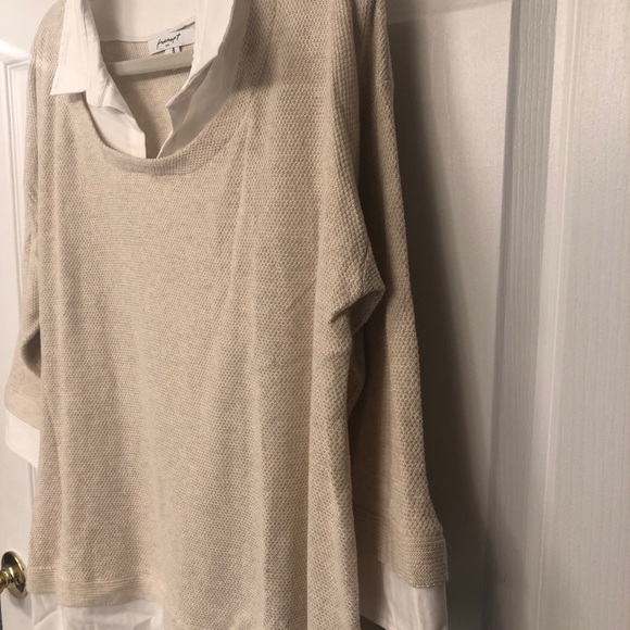 NWOT…Foxcroft Beige and white 2fer sweater top. Size XL. - Picture 3 of 11